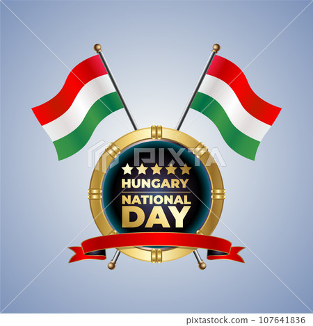 Small National flag of Hungary on Circle With garadasi color background 107641836