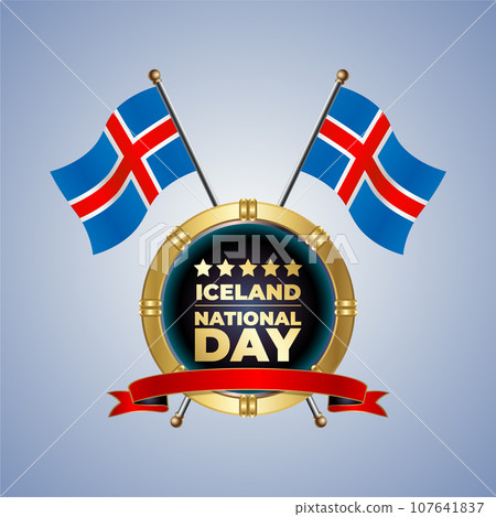 Small National flag of Iceland on Circle With garadasi color background 107641837