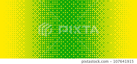 Pixelated bitmap gradient texture. Yellow and green dither pattern background. Abstract glitchy pattern. 8 bit video game screen wallpaper. Colorful pixel art retro illustration. Vector backdrop 107641915