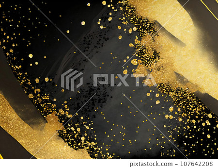 Gold leaf and black Japanese paper background Japanese style texture material 107642208