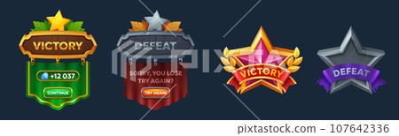 Victory and defeat ui game screen icon with ribbon 107642336