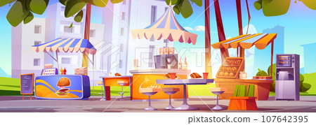 Street food market in city park 107642395