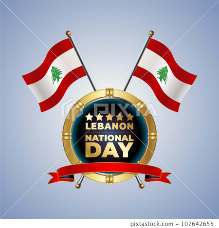 Small National flag of Lebanon on Circle With garadasi color background Small National flag of Lebanon on Circle With garadasi color background 107642655