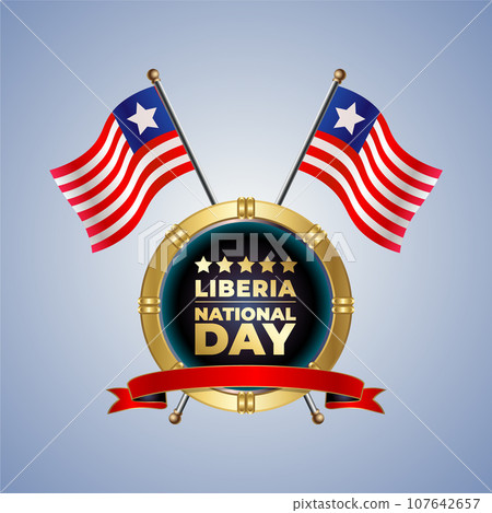 Small National flag of Liberia on Circle With garadasi color background Small National flag of Liberia on Circle With garadasi color background 107642657