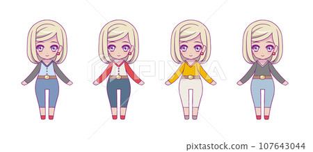 Deformed full body illustration set of anime style girl characters Deformed full body illustration set of anime style girl characters 107643044