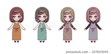Deformed full body illustration set of anime style girl characters Deformed full body illustration set of anime style girl characters 107643045