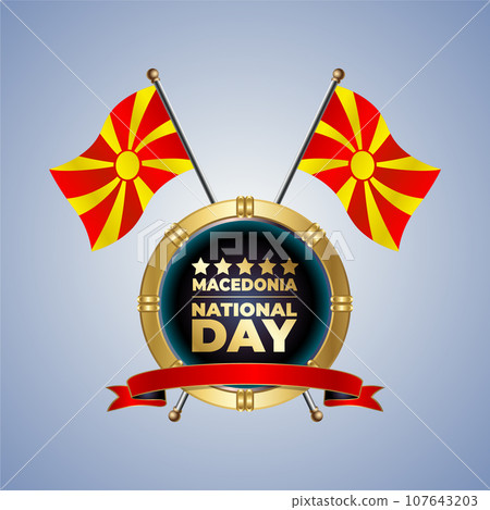 Small National flag of Macedonia on Circle With garadasi color background Small National flag of Macedonia on Circle With garadasi color background 107643203