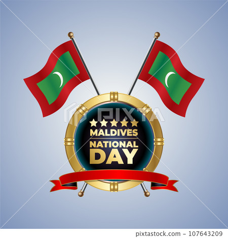 Small National flag of Maldives on Circle With garadasi color background Small National flag of Maldives on Circle With garadasi color background 107643209