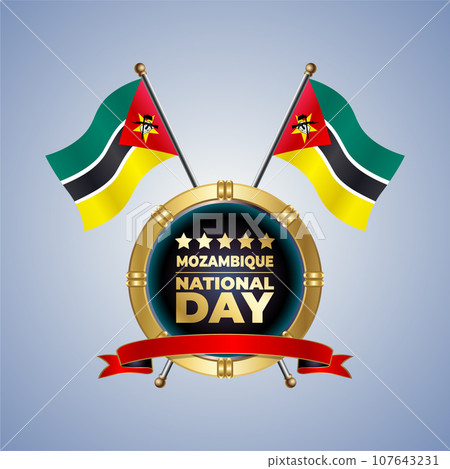 Small National flag of Mozambique on Circle With garadasi color background 107643231