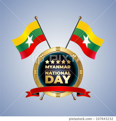 Small National flag of Myanmar on Circle With garadasi color background 107643232