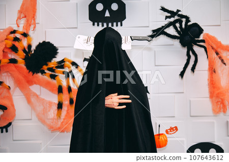 Unknown black coverzombie with fake knife and blood on head Halloween costume 107643612