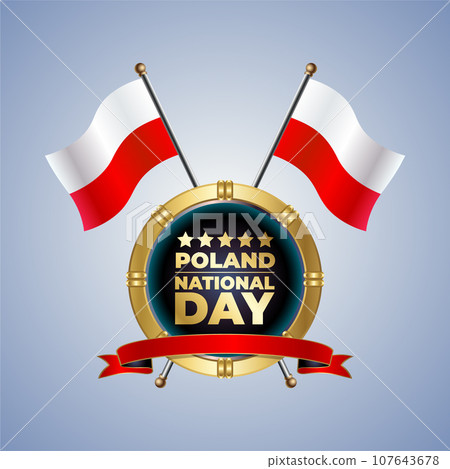 Small National flag of Poland on Circle With garadasi color background 107643678