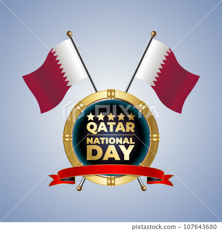 Small National flag of Qatar on Circle With garadasi color background 107643680