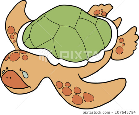 Illustration of a crying sea turtle with a cute touch 107643784