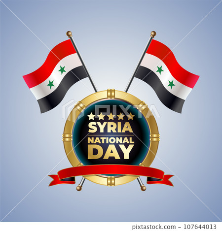 Small National flag of Syria on Circle With garadasi color background 107644013