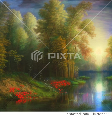 森林 樹林 湖泊 107644382