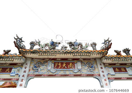 The decorations of the entrance gate in a temple The decorations of the entrance gate in a temple 107644669