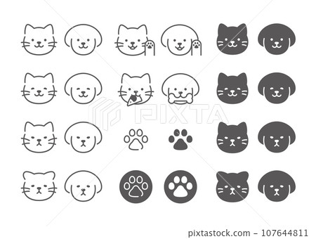 Cute dog and cat face icon set 107644811