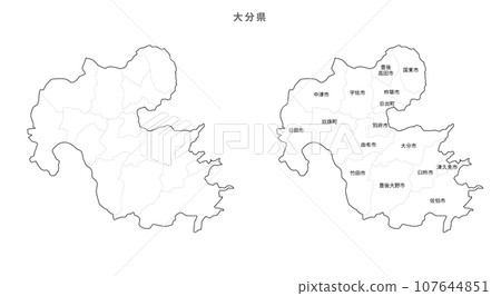 空白地圖-日本入境地區、城鎮和村莊_大分縣 空白地圖-日本入境地區、城鎮和村莊_大分縣 107644851