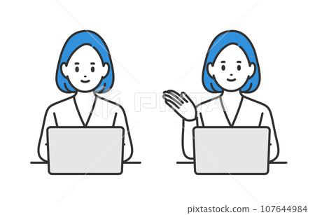 一組看著電腦、冒充導遊的女商人【人物矢量圖素材】 107644984