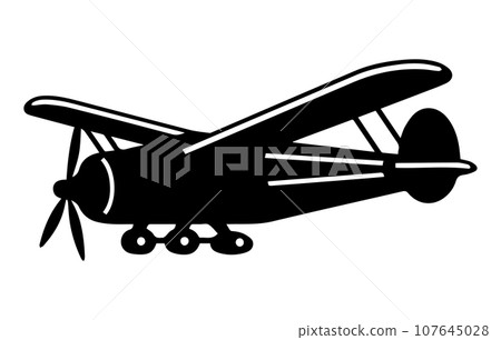 Vector retro biplane silhouettes set.vector illustrated propeller powered aircraft 107645028