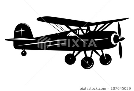 Vector retro biplane silhouettes set.vector illustrated propeller powered aircraft 107645039