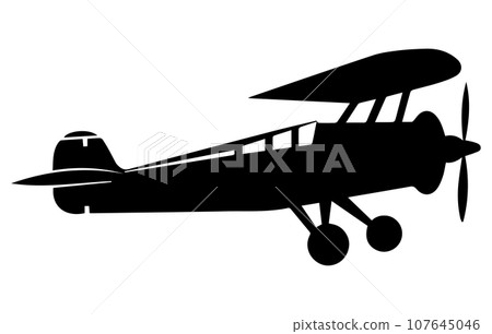 Vector retro biplane silhouettes set.vector illustrated propeller powered aircraft 107645046