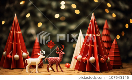 Christmas tree, tree and reindeer paper craft AI generated image Christmas tree, tree and reindeer paper craft AI generated image 107645146