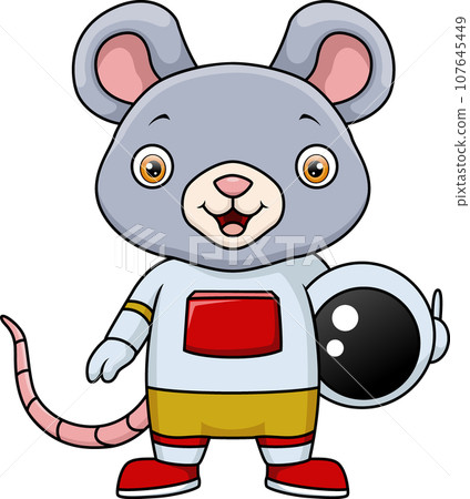 Cute mouse astronaut cartoon holding helmet 107645449