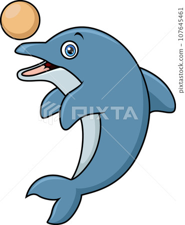 Cute blue dolphin cartoon playing ball Cute blue dolphin cartoon playing ball 107645461