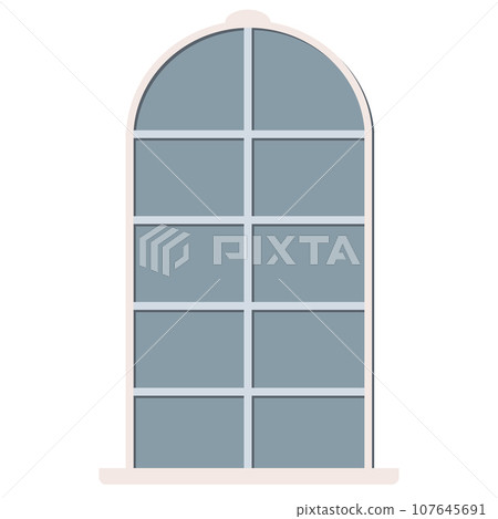 Arched window with lattice for home isolated on white background. Clipart. 107645691