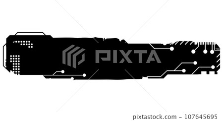 Rectangular design element silhouette in tech style isolated on white. Long tech plate with copy space. Clipart. Rectangular design element silhouette in tech style isolated on white. Long tech plate with copy space. Clipart. 107645695