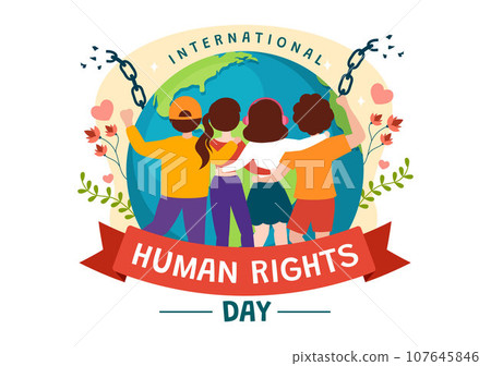 International Human Rights Day Vector Illustration on 10 December with Hand Breaks the Chain for Diverse Races People United for Freedom and Peace 107645846