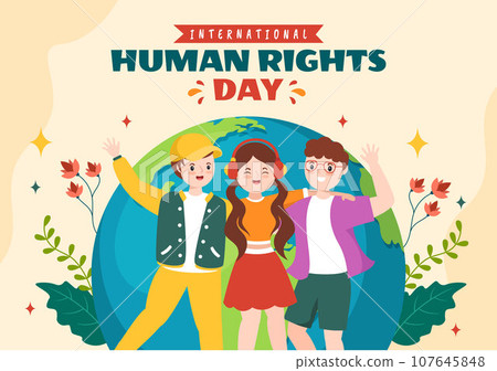 International Human Rights Day Vector Illustration on 10 December with Hand Breaks the Chain for Diverse Races People United for Freedom and Peace 107645848