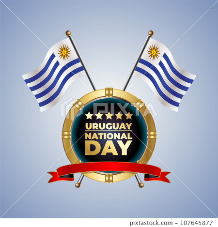 Small National flag of Uruguay on Circle With garadasi color background 107645877