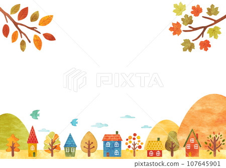 秋天的城市景觀框架手繪水彩風景 107645901