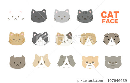 一組簡單的貓臉，圖案多樣，無主線 107646689