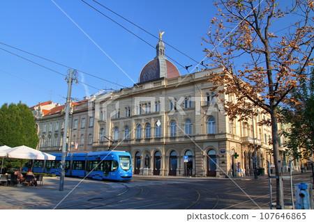 A sunny street corner in Zagreb, the capital of Croatia in southern Europe 107646865