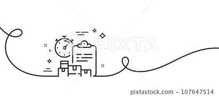 Delivery report line icon. Continuous one line with curl. Parcel documents sign. Express service symbol. Delivery report single outline ribbon. Loop curve pattern. Vector 107647514