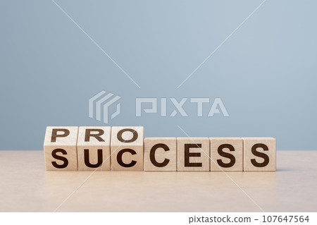 Process change process to success. success concept. Wooden cube block flip over word process to success on table. copy space 107647564
