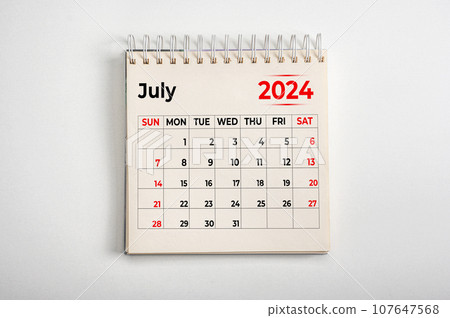 July 2024. One page of annual business monthly calendar on white background. reminder, business planning, appointment meeting and event July 2024. One page of annual business monthly calendar on white background. reminder, business planning, appointment meeting and event 107647568