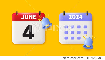 Calendar date 3d icon. 4th day of the month icon. Event schedule date. Meeting appointment time. 4th day of June month. Calendar event reminder date. Vector 107647580