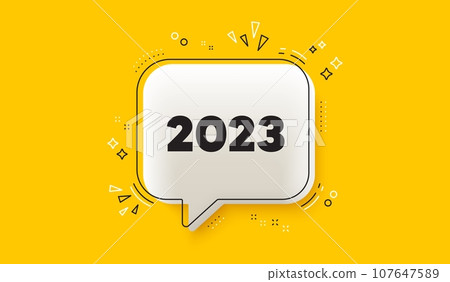 2023 year icon. 3d speech bubble yellow banner. Event schedule annual date. 2022 annum planner. 2023 chat speech bubble message. Talk box infographics. Vector 2023 year icon. 3d speech bubble yellow banner. Event schedule annual date. 2022 annum planner. 2023 chat speech bubble message. Talk box infographics. Vector 107647589