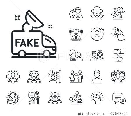 Propaganda truck sign. Specialist, doctor and job competition outline icons. Fake news line icon. Wrong truth symbol. Fake news line sign. Avatar placeholder, spy headshot icon. Strike leader. Vector Propaganda truck sign. Specialist, doctor and job competition outline icons. Fake news line icon. Wrong truth symbol. Fake news line sign. Avatar placeholder, spy headshot icon. Strike leader. Vector 107647801