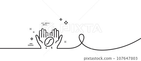 Coffee line icon. Continuous one line with curl. Hold roasted bean sign. Love caffeine symbol. Coffee single outline ribbon. Loop curve pattern. Vector 107647803