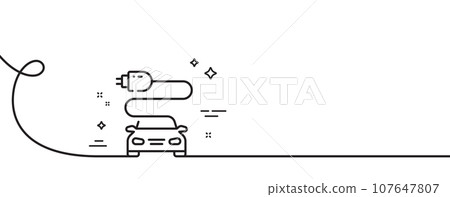 Car charge line icon. Continuous one line with curl. Vehicle charging plug sign. Electric power symbol. Car charge single outline ribbon. Loop curve pattern. Vector Car charge line icon. Continuous one line with curl. Vehicle charging plug sign. Electric power symbol. Car charge single outline ribbon. Loop curve pattern. Vector 107647807