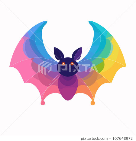 Bat rainbow, flat vector, groovy lo-fi 107648972