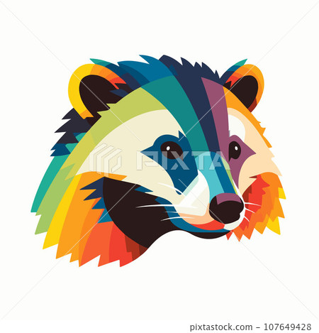 Badger rainbow, flat vector, groovy lo-fi Badger rainbow, flat vector, groovy lo-fi 107649428