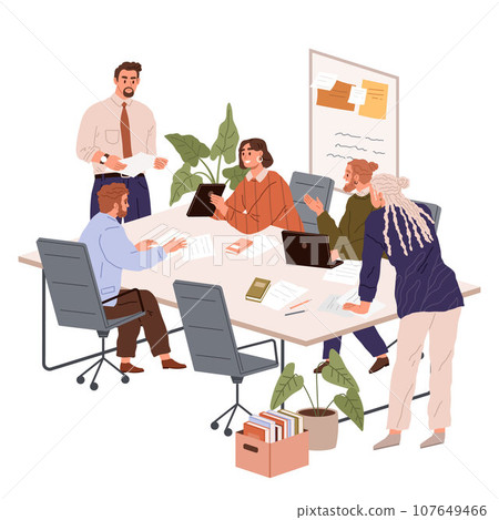People office work. Vector illustration. Office workers interact with clients and customers to fulfill their needs A worker employee takes pride in their work and strives for excellence 107649466
