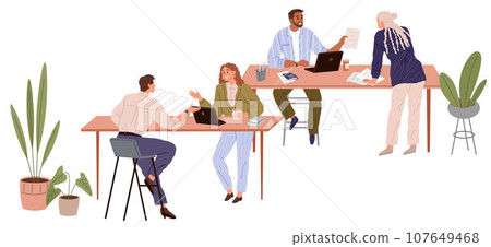 People office work. Vector illustration. A worker employee embraces challenges as opportunities for growth in office work People in office work in supportive environment that encourages innovation 107649468